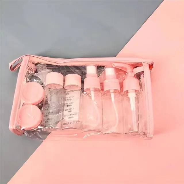 Ensemble de flacons rechargeables de voyage – Mini pulvérisateurs et contenants pour shampoing, lotion, parfum, gel douche ou essence – Kit cosmétique portable 7/10 pièces