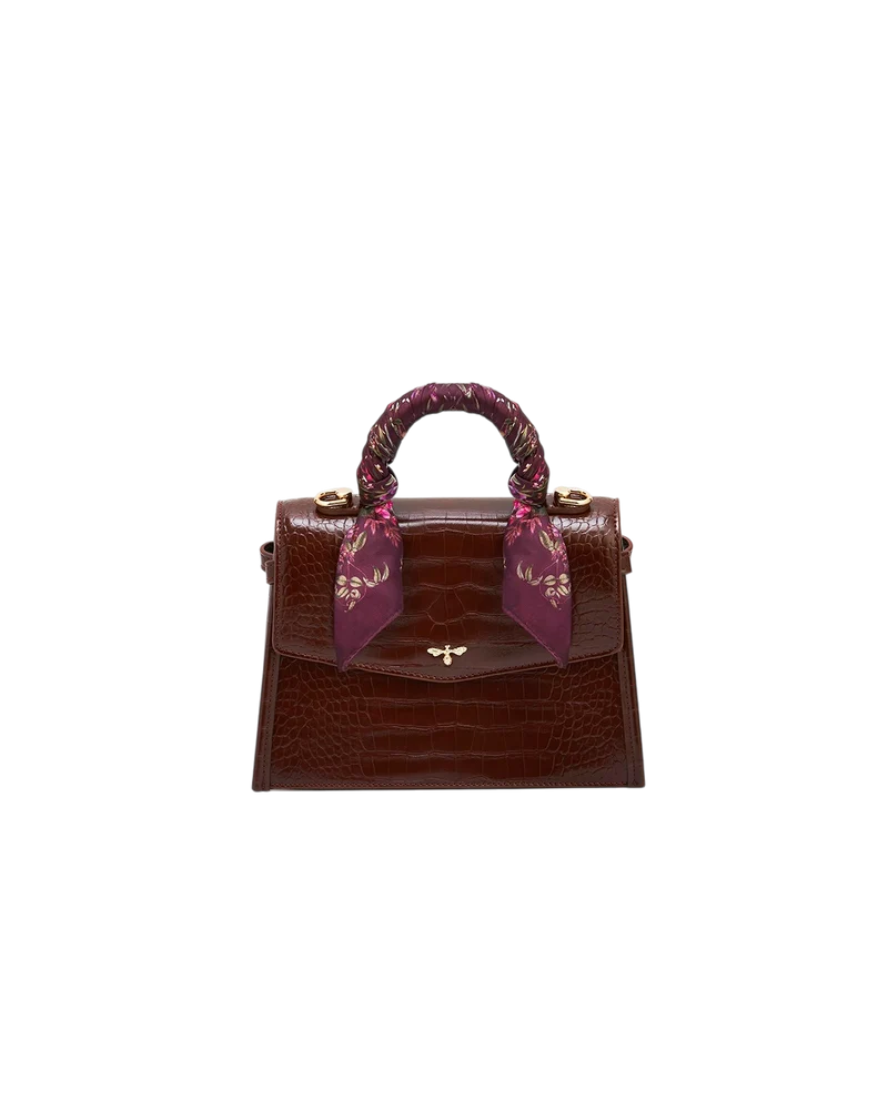Eliza Small Top Handle Bag in Burgundy Croc