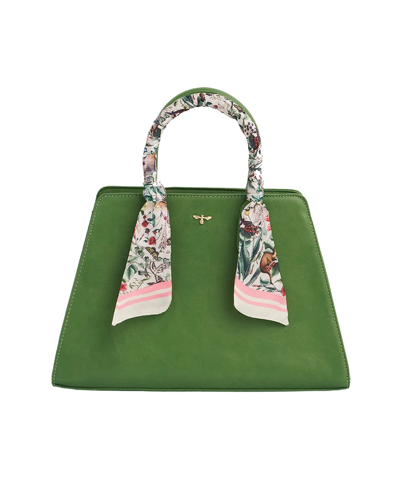 Green Garden Floral Structured Tote Bag Medium