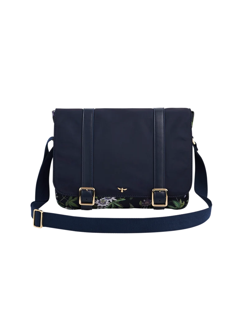 Navy Passion Flower Satchel