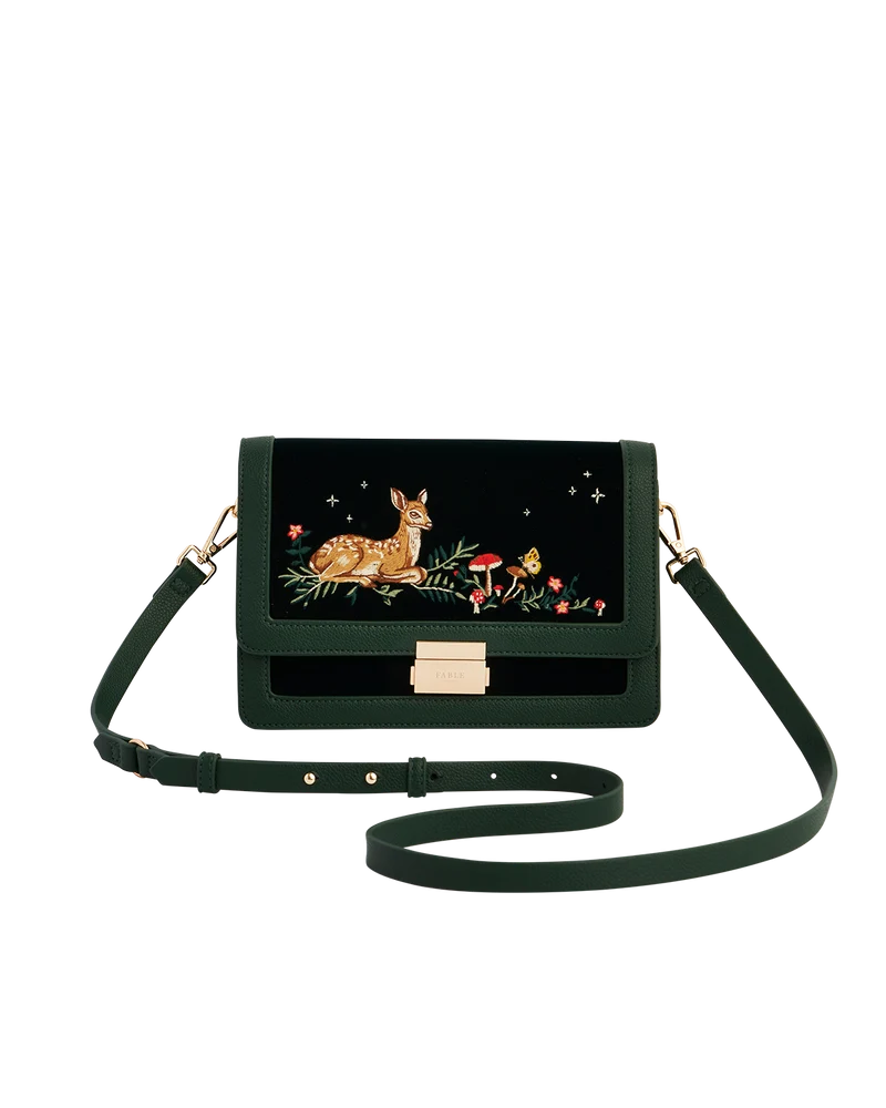Green Fawn Embroidered Crossbody Bag
