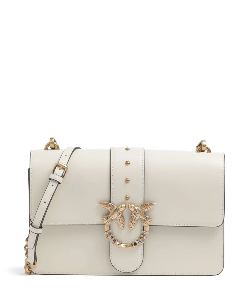 Pinko Love One Classic New Buckle Sac bandoulière bianco seta/antique gold