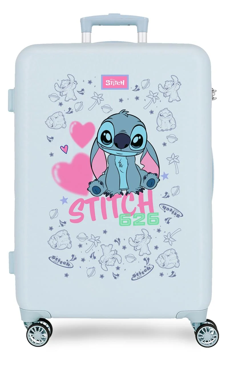 3291241 TROLLEY ABS 65CM. 4R. STITCH HEARTS AZUL CLARO
