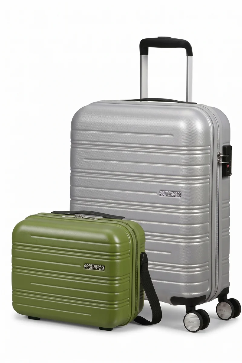 AMERICAN TOURISTER SET DE MALETA DE CABINA Y NECESER RIGIDO HIGH TURN GRIS