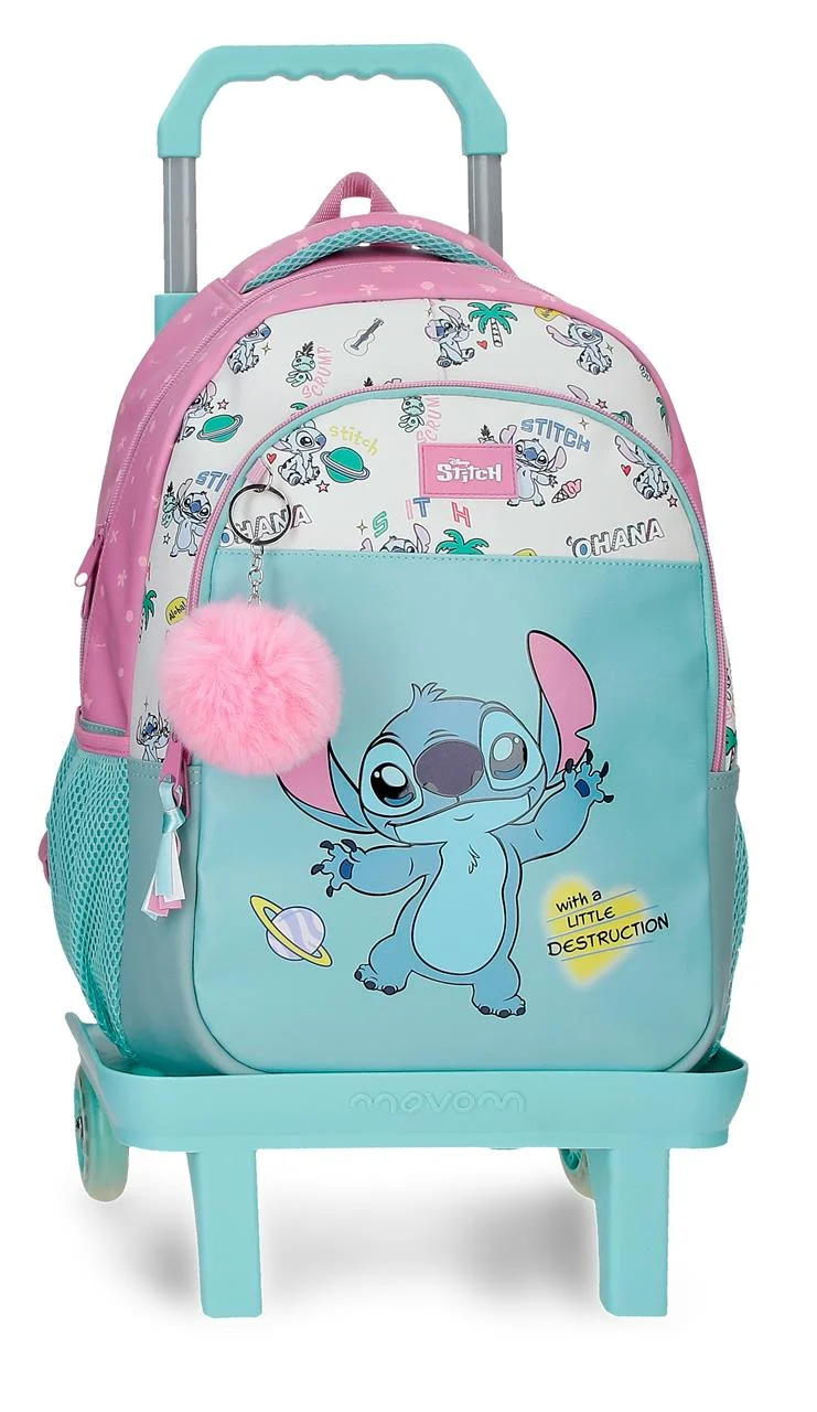 34723V1 MOCHILA ADAP. 42CM 2C. C/CARRO. STITCH LITTLE DESTRU