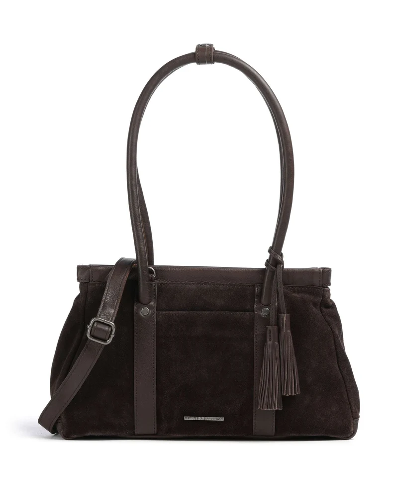 Spikes & Sparrow Suede Mix Milania Sac porté épaule dark brown