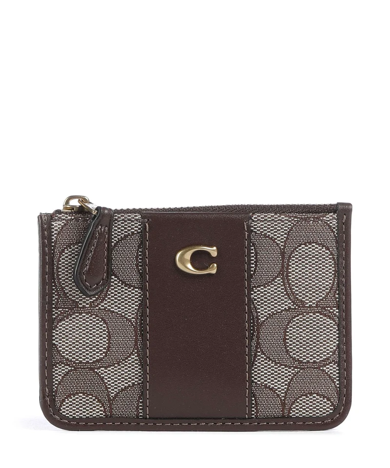 Coach Essential Signature Jacquard Mini Étui à cartes crédit oak maple