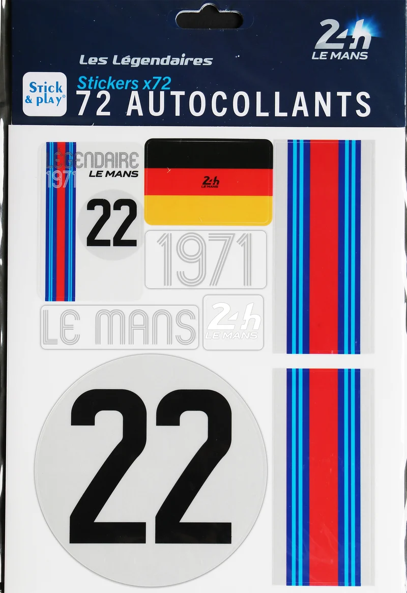 24H LEGENDE - Pochette de 5 planches d'autocollants repositionnables - 1971
