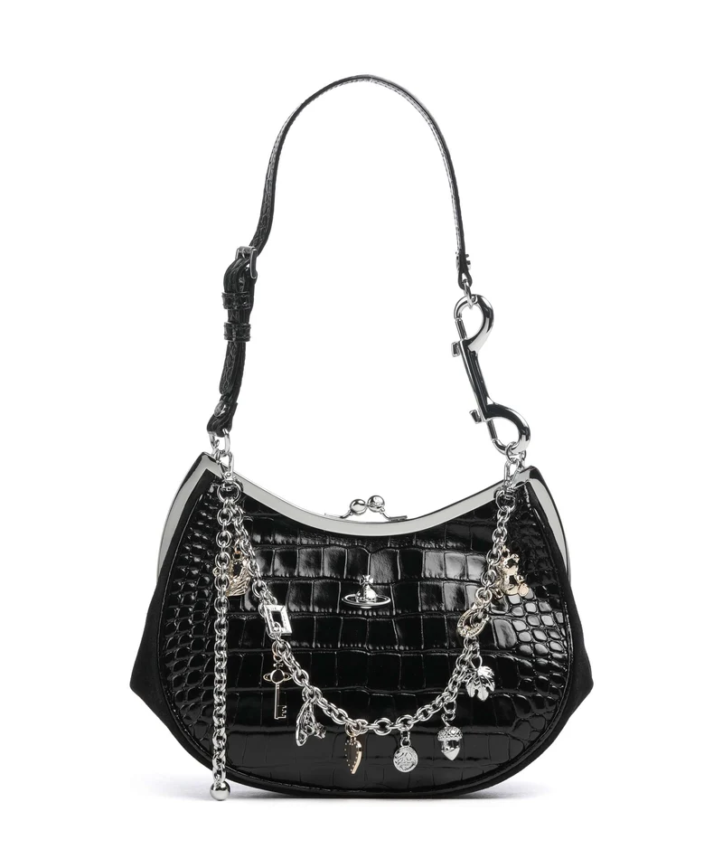 Vivienne Westwood Charm Frame Embossed Croc Sac porté épaule black