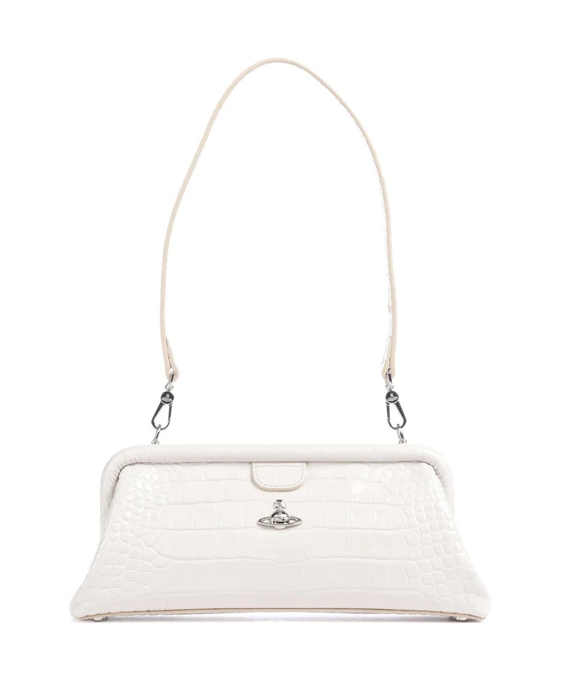 Vivienne Westwood Jane Frame Embossed Croc Sac porté épaule pearl white