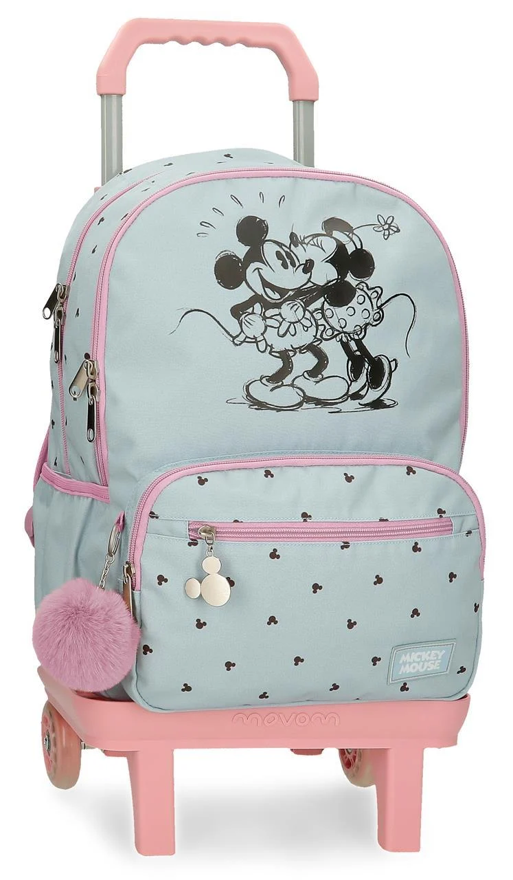 37927T1 MOCHILA ADAP. 44CM. C/CARRO. MICKEY Y MINNIE KISSES