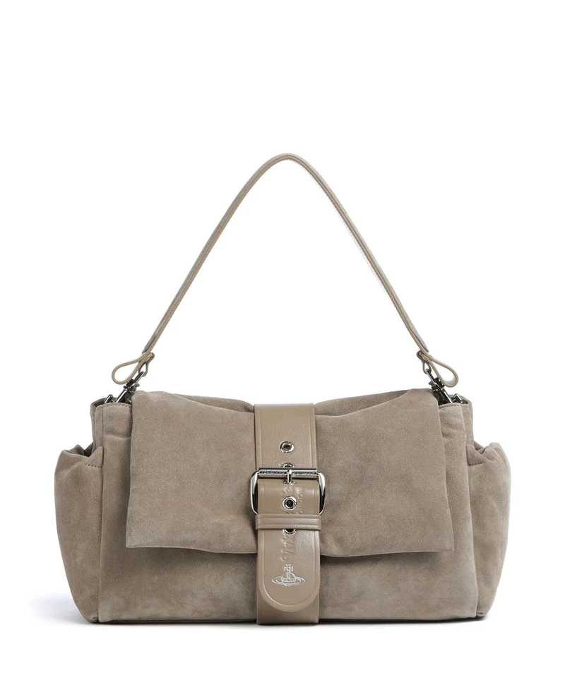 Vivienne Westwood Hazel Suede Treasure XL Sac porté épaule stone