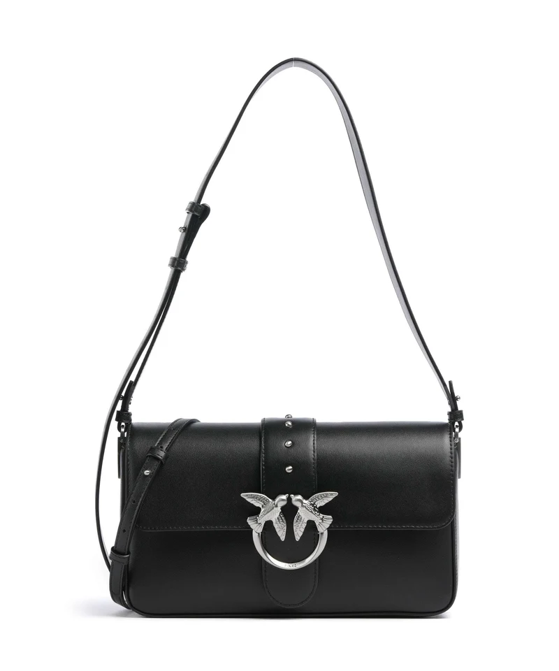 Pinko Love One Classic Slouchy Sac porté épaule nero limousine/matt silver