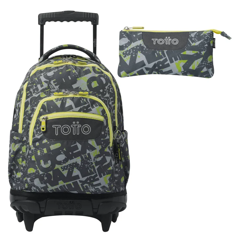 TOTTO Mochila escolar con ruedas Renglones + Estuche Tablero - 7YJ Texgrunge