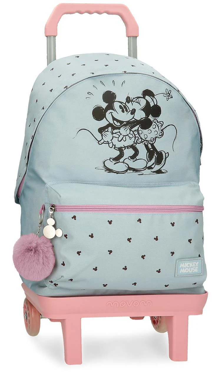 37923T1 MOCHILA ADAP. 44CM. C/CARRO. MICKEY Y MINNIE KISSES