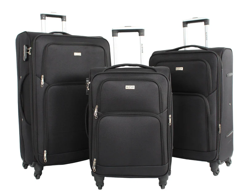 Set de 3 Valises 58cm-68cm-78cm Alistair - Collection Plume 2.0 - 4 roues - Toile souple - Noir