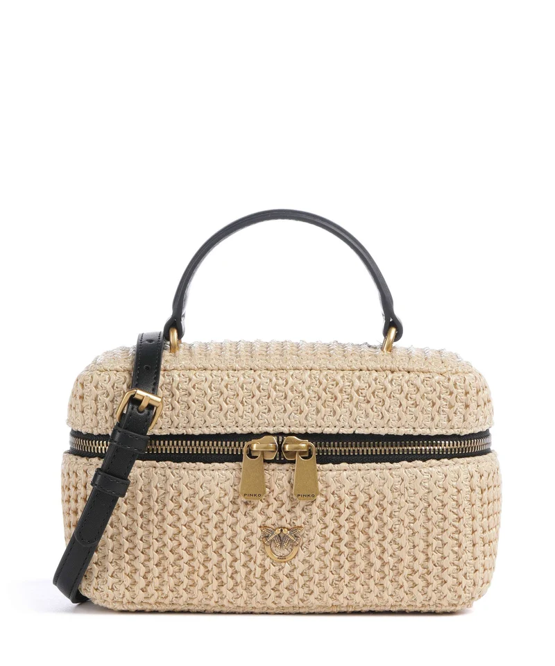 Pinko Vanity Soft Mini Sac bandoulière rafia/nero/antique gold