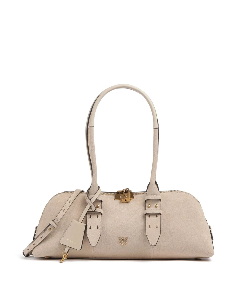 Pinko Bowling Horizontal Big Sac porté épaule beige/grigio fumo/antique gold