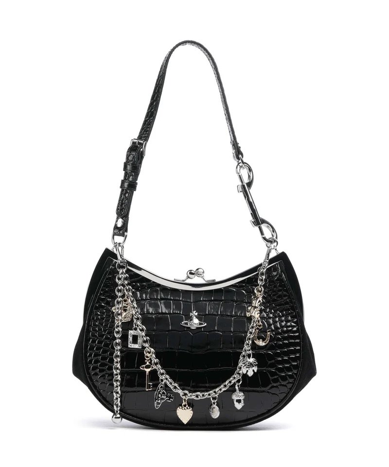 Vivienne Westwood Charm Frame Embossed Croc Sac porté épaule black charms