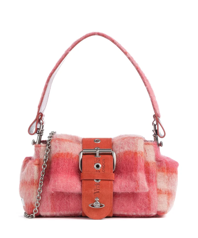 Vivienne Westwood Hazel Treasure Tartan Mohair Sac porté épaule fraser pink