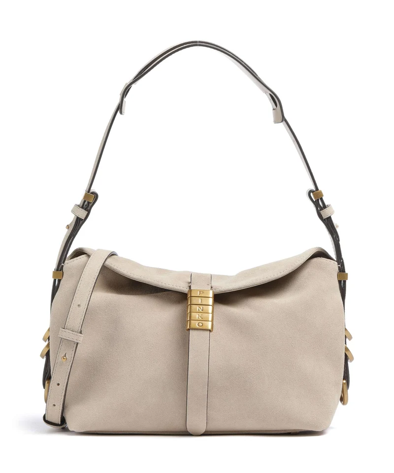 Pinko Saddle Horizontal Mini Sac porté épaule beige/grigio fumo/antique gold