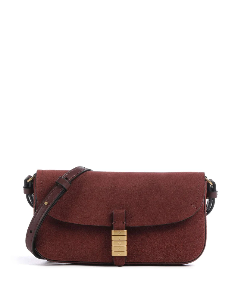 Pinko Saddle Flat Sac bandoulière burgundy wine/antique gold